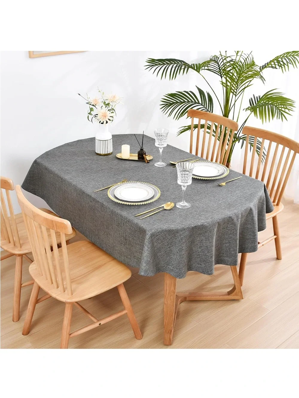 NEW Wolkemer Faux Linen Oval Tablecloth Heavy Duty Wrinkle Resistant